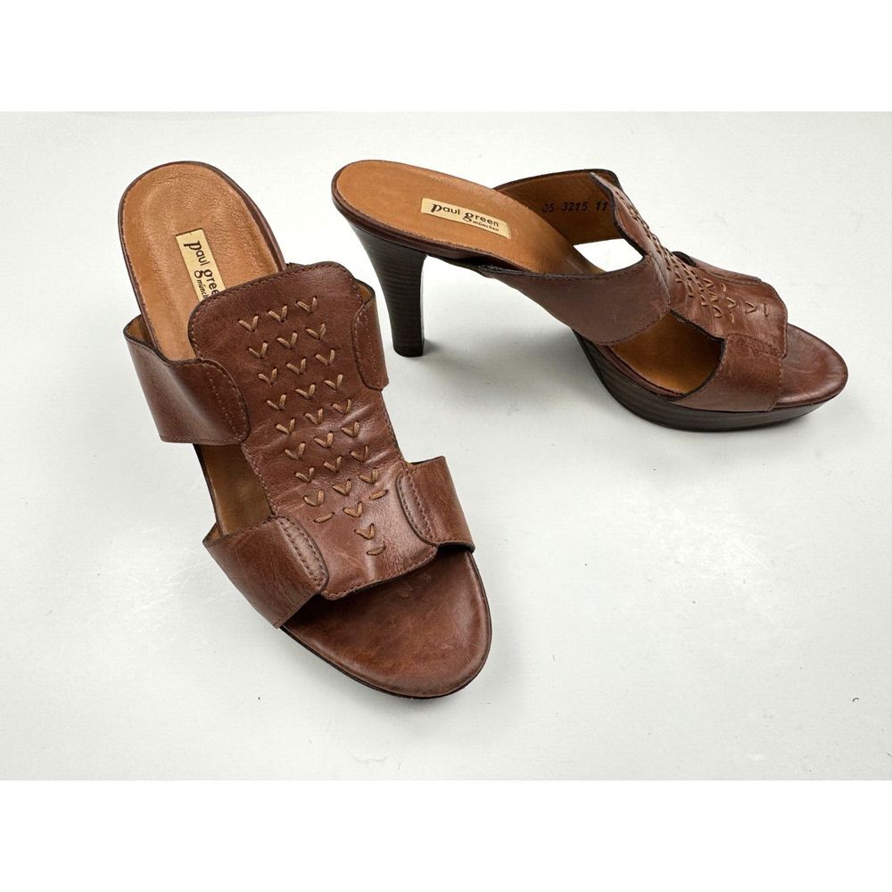 Paul Green Perla Sandals Women 6 US 8.5 Leather‎ Slip On Open Toe Mules Brown